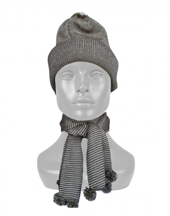 Acrylic Kids Designer cap with muffler set brown